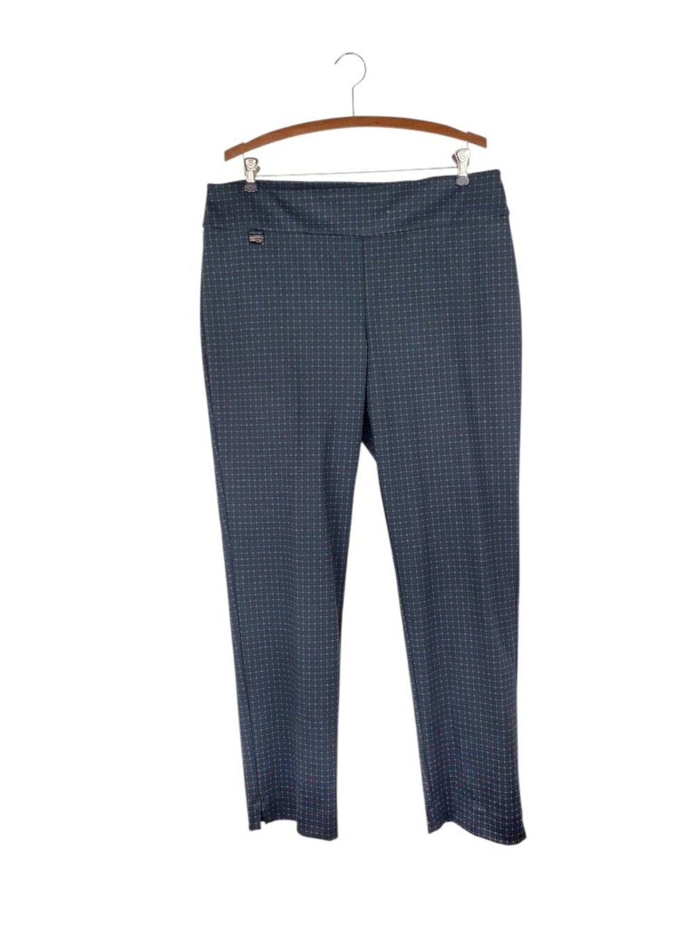 Lisette L Montreal Pull On Pants Dark Gray Blue Check Slimming Ankle Womens 16